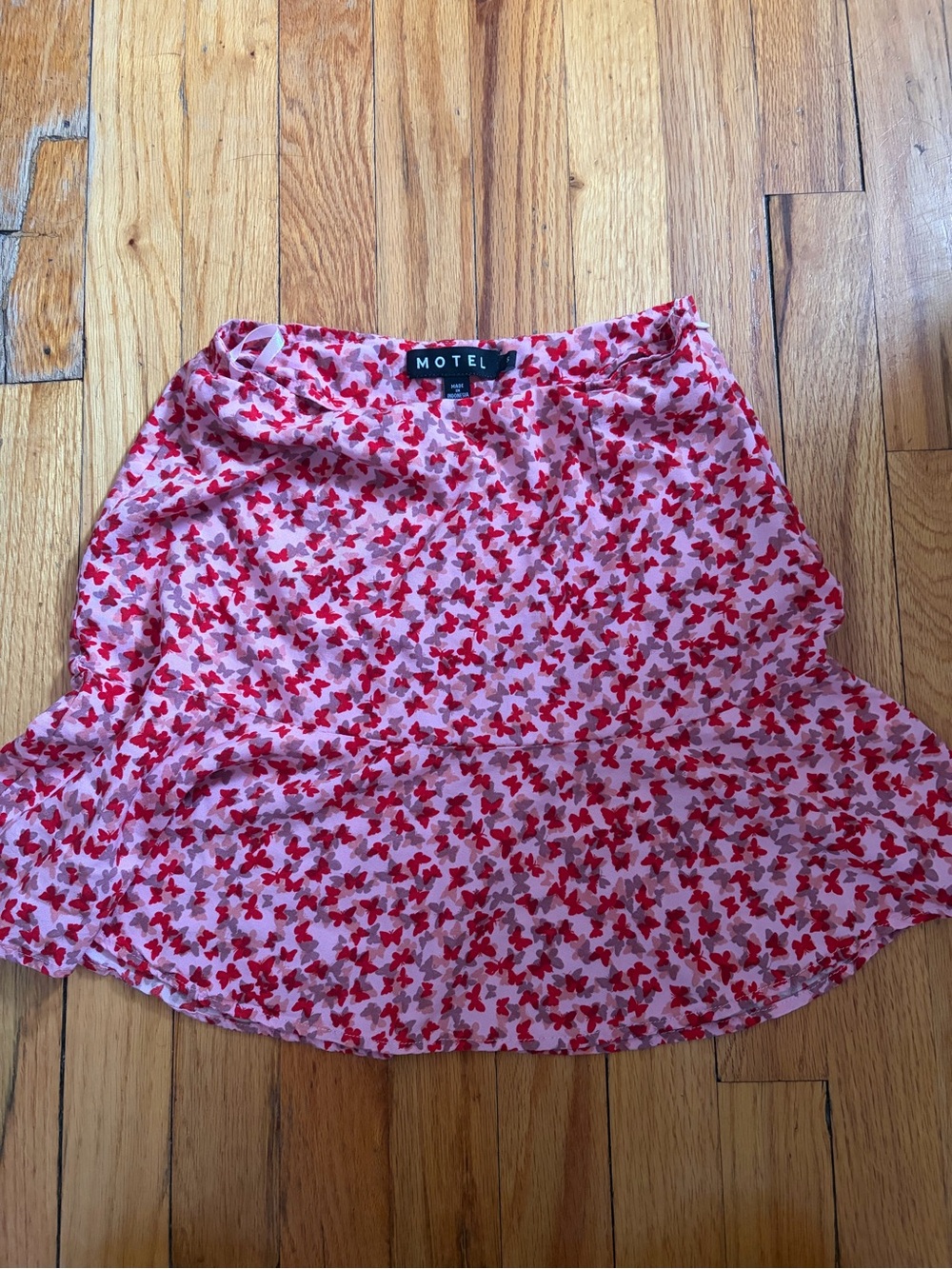 Motel Rocks Pink and Red Butterfly-Print Mini Skirt